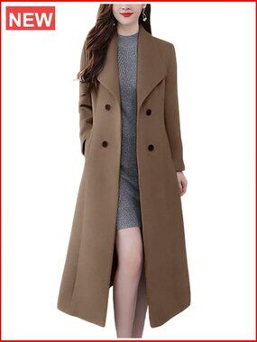 Wool Blend Maxi Pea Coat Double Breasted Shawl Collar Winter Overcoat